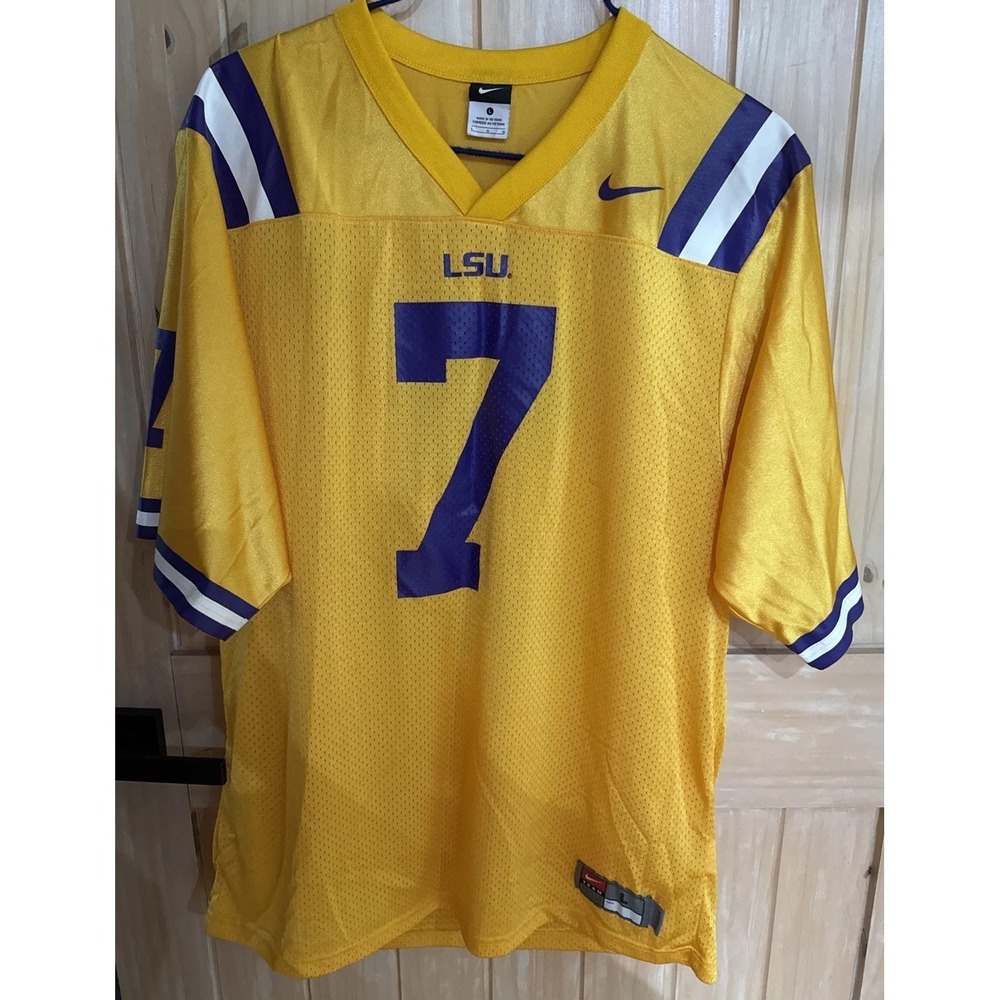 Nike Team LSU Tigers #7 Football Jersey Men's Large Gold Purple Authentic